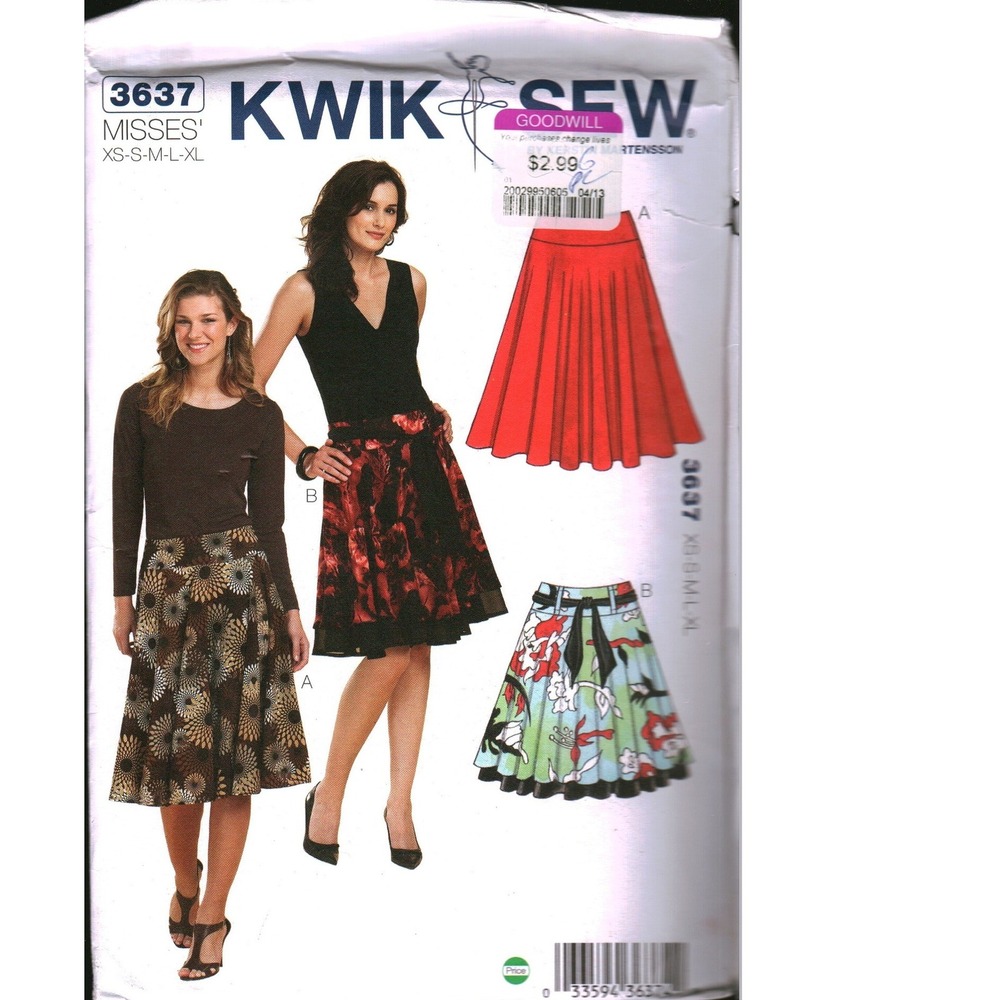 Kwik Sew 3637 Misses Circular Skirts Sewing Pattern XS-S-M Flared Yoke Sash